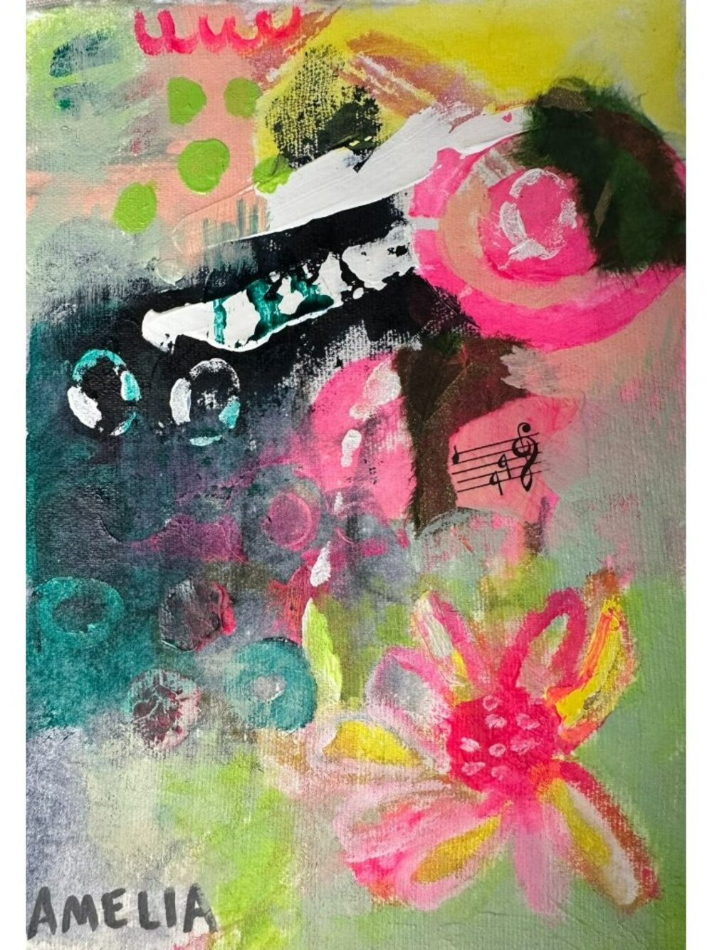 Abstract Original Art Mini Painting OOAK Floral Expressionist Acrylic 8x6
